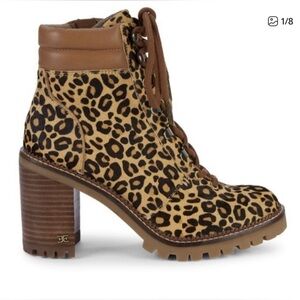 Sam Edelman Leopard Lace-Up Block Heel Boot - Brown/Black
